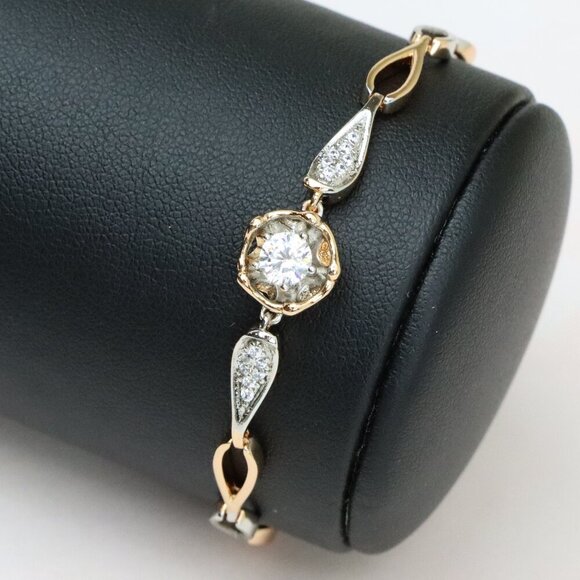"Rose Gold and Silver Elegant Bracelet with Sparkling Center Stone, XPBL0783 - Picture 1 of 13